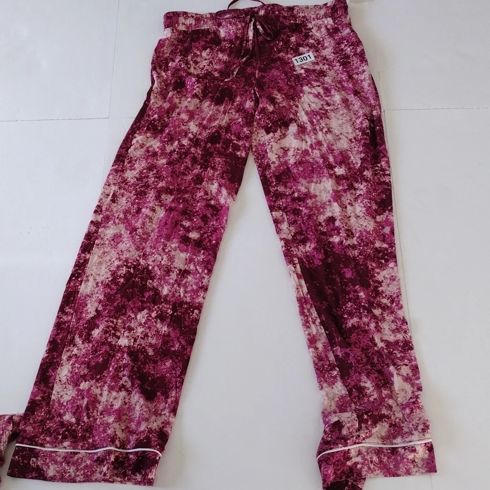 Jenni Pajama Set‎ Women's S Pink Tie Dye Long Sleeve Notch Collar Soft Lounge